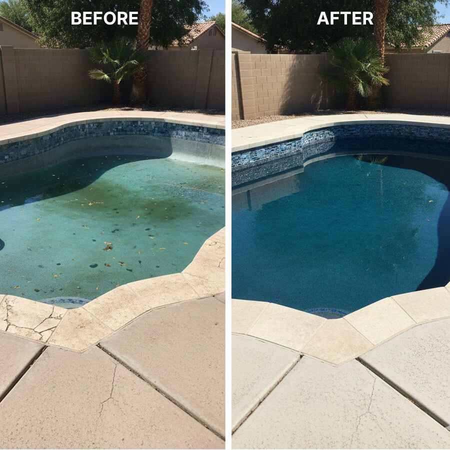 Before and after residential pool remodel