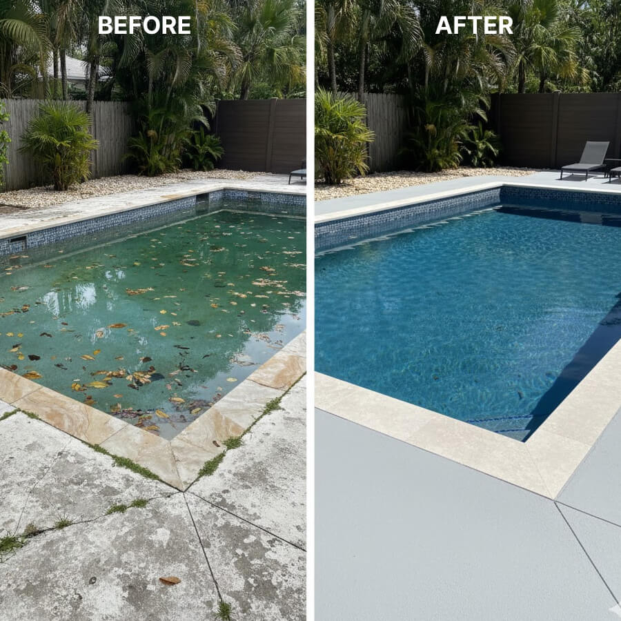 Before and after residential pool remodel