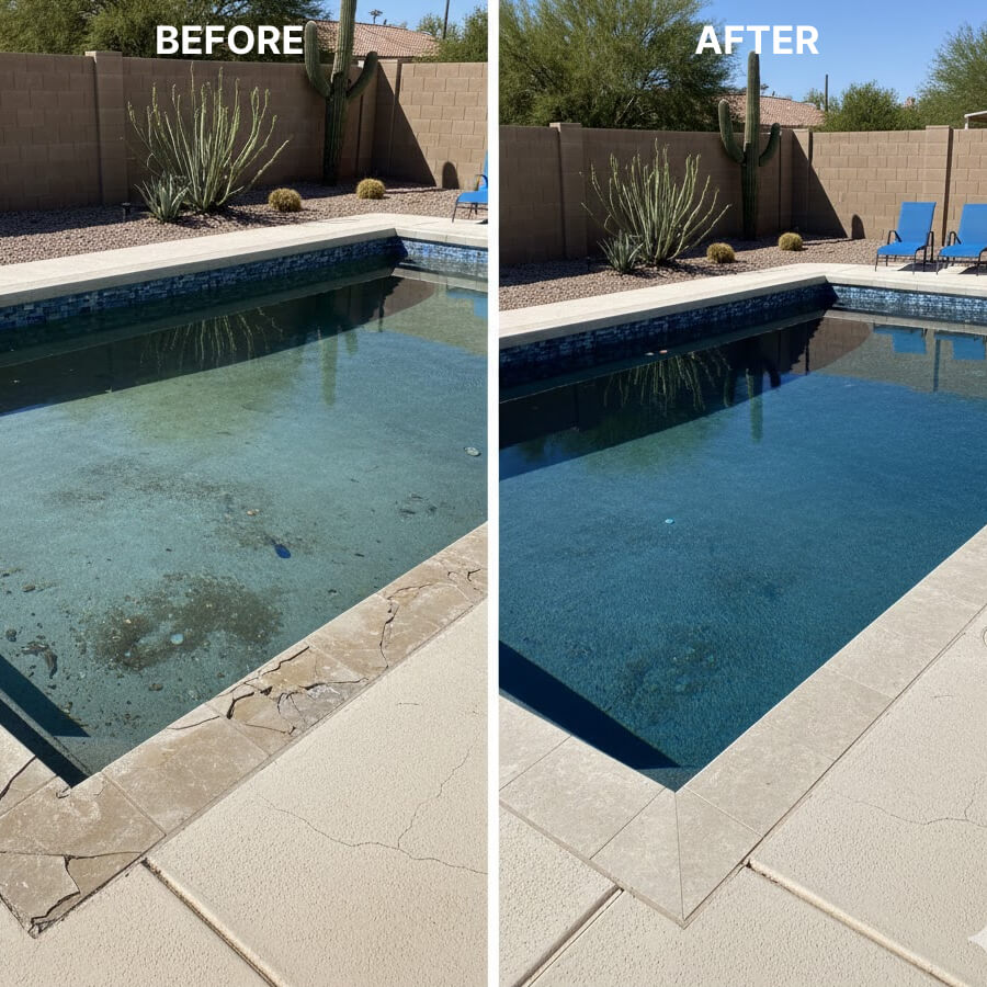 Before and after residential pool remodel