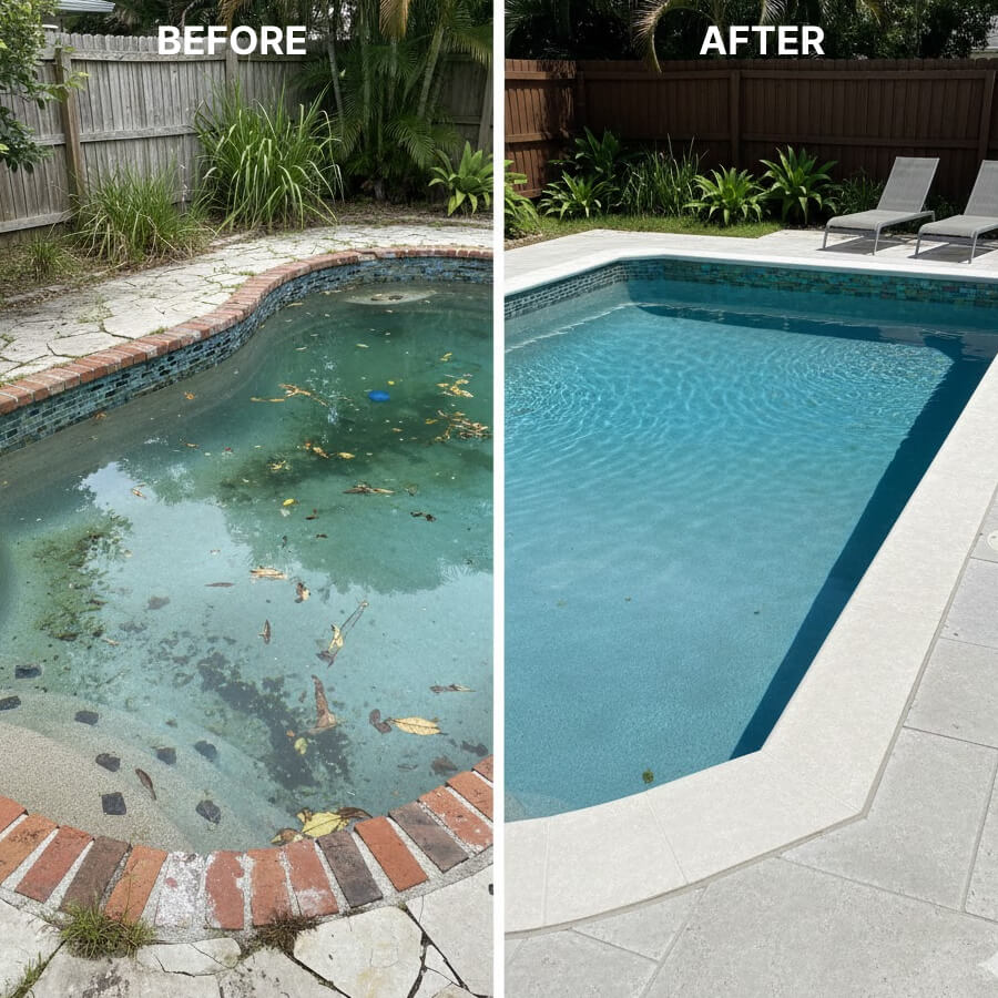 Before and after residential pool remodel