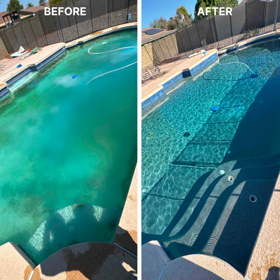 Before and after pool remodel for residential home in Phoenix Arizona
